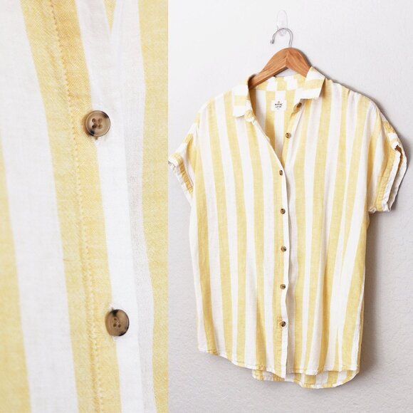 Marine Layer Dana Striped Shirt Yellow White Button Down Top Linen Blend S $88 - Picture 10 of 15